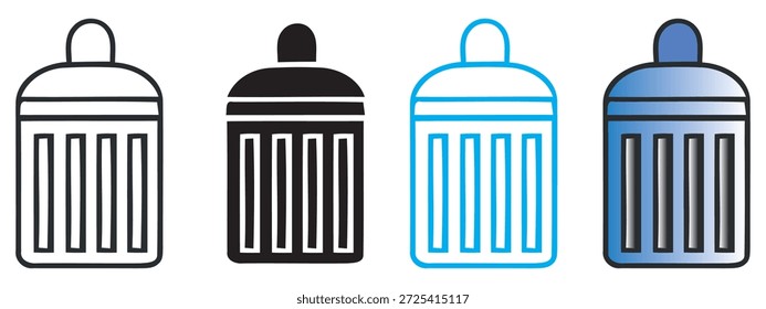 Conjunto de iconos modernos de papelera o papelera de reciclaje que ilustran los conceptos de eliminación de residuos y reciclaje