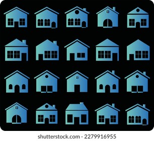 A set of modern trending house icons in gradient style. House and building icons that are easy to edit or use right away.