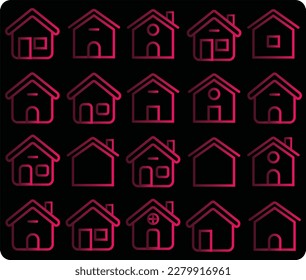 A set of modern trending house icons in gradient style. The stroke inside the home icon is editable Pixel perfect.