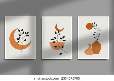 Set of modern trendy Boho contemporary modern art collection for wall or poster decoration, home scandinavian decoration