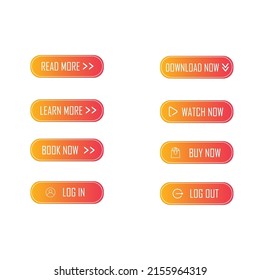 Set of modern trendy buttons for web. Read More, learn more, buy now, download, watch now, book now gradient button set