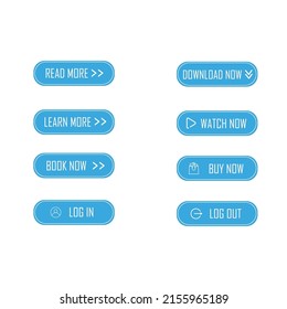 Set of modern trendy buttons for web. Read More, learn more, buy now, download, watch now, book now blue button set .