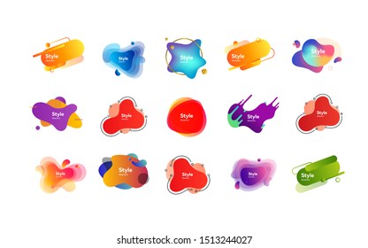 Set of modern trendy geometric elements. Dynamical colored forms and line. Gradient banners with flowing liquid shapes. Template for design of logo, flyer or presentation. Vector illustration