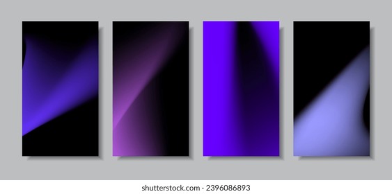 Set of modern trendy grainy gradient covers for business brochures, booklets, or report designs. Vector illustration of minimalistic posters with blurred colorful gradient shapes.