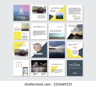 Set of Modern trendy magazine covers. Editable simple corporate posts, modern info banner.White VERSION. Slides for app, web design corporate style for social media pack. Square handpicked posts