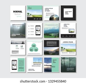 Set of Modern trendy magazine covers. Editable simple corporate posts, modern info banner. Slides for app, web design corporate style for social media pack. Square handpicked posts. 