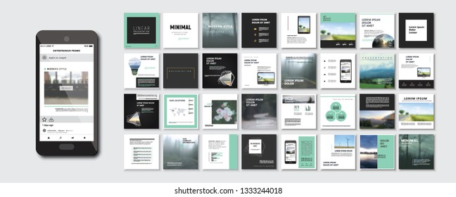 Set of Modern trendy magazine covers. Editable simple corporate info banner. Slides for app, web design corporate style for social media pack. Square handpicked beauty posts, brochure layout design.