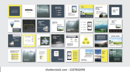 Set of Modern trendy magazine covers. Editable simple corporate info banner. Slides for app, web design corporate style for social media pack. Square handpicked beauty posts, brochure layout design