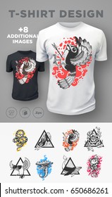 Set von modernen T-Shirt-Drucken mit Tieren.  Vektorgrafik.