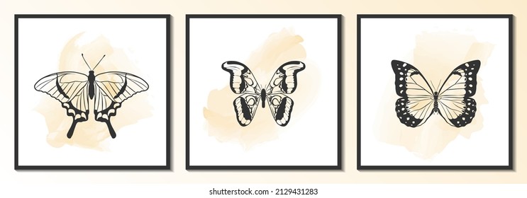 A set of modern universal art posters. Suitable for greeting cards, posters, holiday cards, corporate cards, invitations. Abstract design. Vector illustration. Wall art.