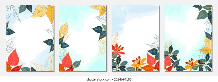 A set of modern universal art templates. Suitable for greeting cards, holiday cards, corporate cards and invitations. Abstract design. Vector illustration. Doodle