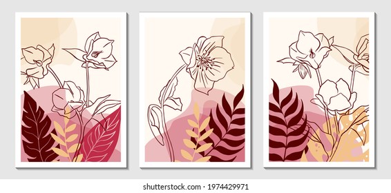 A set of modern universal botanical illustrations. Abstract design. Vector illustration.