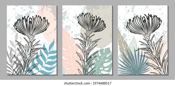 A set of modern universal botanical illustrations. Abstract design. Vector illustration.