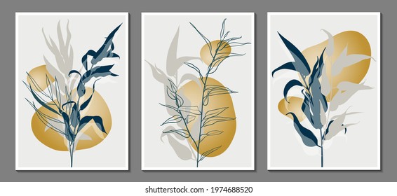 A set of modern universal botanical illustrations. Abstract design. Vector illustration.