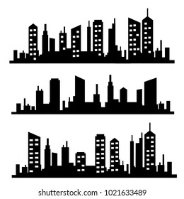 Set of modern urban city silhouette landscapes on white background