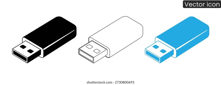 Conjunto de unidades flash USB modernas nas cores preto, branco e azul para armazenamento digital e transferência de dados