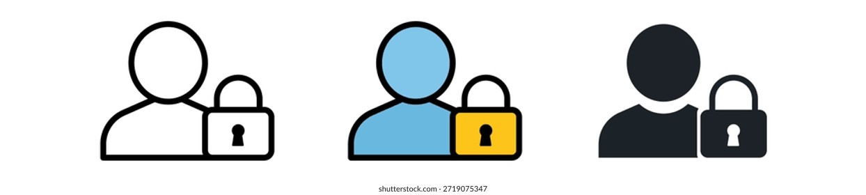 Set of modern user icons with locked security symbols in various styles.