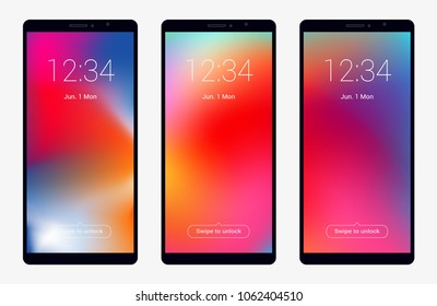 Set of modern user interface, screen wallpapers for smart phone. Mobile Application.  Blurred multicolored backgrounds with gradient meshes.