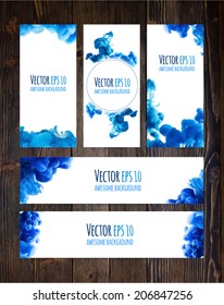 Set of modern vector banners with abstract ink cloud. Ink in water isolated on white. Vertical and horizontal banners.