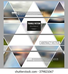 Set of modern vector banners. Abstract multicolored background of blurred nature landscapes, geometric vector, triangular style illustration.