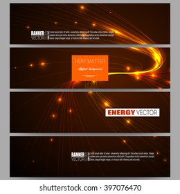 Set of modern vector banners. Abstract lines background, dynamic glowing decoration, motion design, energy style vector illustration