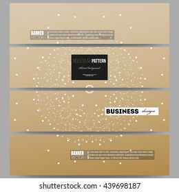 Set of modern vector banners. Abstract polygonal low poly backdrop with connecting dots and lines, golden background, connection structure. Digital or science vector