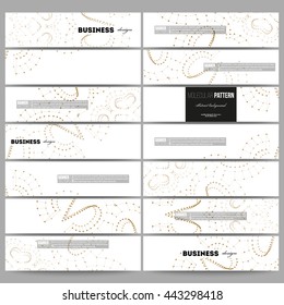 Set of modern vector banners. Abstract polygonal low poly backdrop with connecting dots and lines, golden connection structure on white background. Digital or science vector