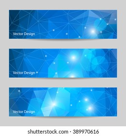 A set of modern vector banners with blue polygonal background