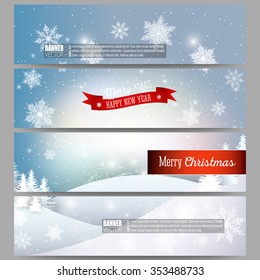 Set of modern vector banners. Christmas greeting headers. Merry Xmas and happy new year vector background