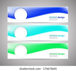Set of modern vector banners with color background and buttons, website header