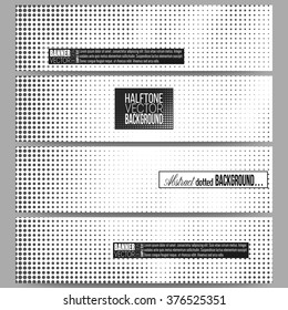 Set of modern vector banners. Halftone vector background. Abstract halftone effect with black dots on white background.