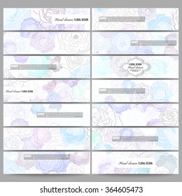 Set of modern vector banners. Hand drawn floral doodle pattern, abstract vector background