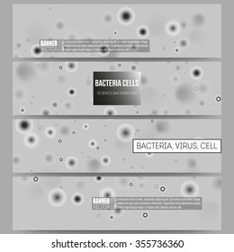 Set of modern vector banners. Molecular research, illustration of cells in gray, science vector background.
