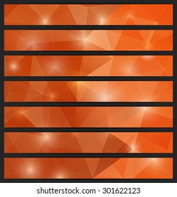 Set of modern vector banners with  orange polygonal background