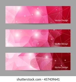 A set of modern vector banners with pink polygonal background