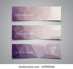Set of modern vector banners with polygonal / mosaic background and shiny lights for business design, step presentation, number options or workflow layout. Clean and modern style 