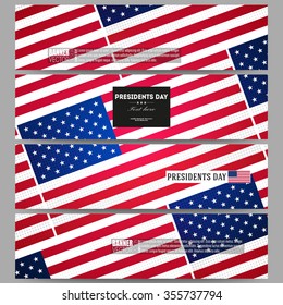 Set of modern vector banners. Presidents day background, abstract poster with american flag, vector illustration