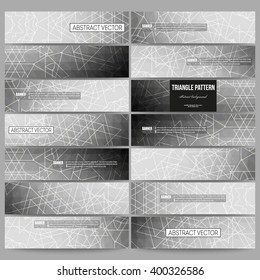 Set of modern vector banners. Sacred geometry, triangle design gray background. Abstract vector illustration