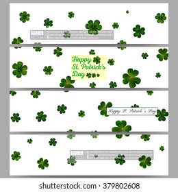 Set of modern vector banners. St Patricks day vector background, green clovers on white