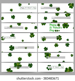 Set of modern vector banners. St Patricks day vector background, green clovers on white