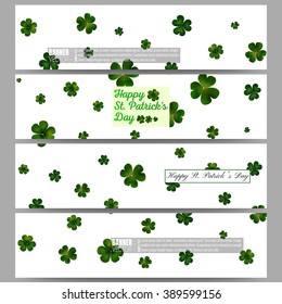 Set of modern vector banners. St Patricks day vector background, green clovers on white