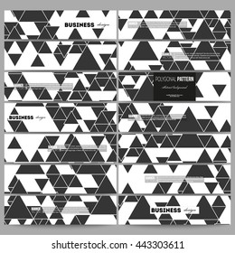 Set of modern vector banners. Triangular vector pattern. Abstract black triangles on white background