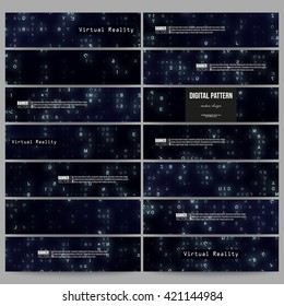 Set of modern vector banners. Virtual reality, abstract technology background with blue symbols, vector illustration.