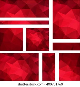 Set of modern vector banners for your design. Abstract geometrical background with triangles. Business design template. Vector Illustration. Red color. 