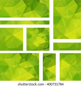Set of modern vector banners for your design. Abstract geometrical background with triangles. Business design template. Vector Illustration. Green, yellow colors. 