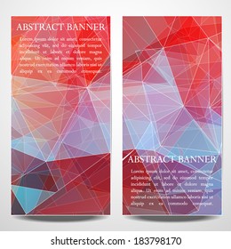 A set of modern vector bright purple banners with triangle on gray background and place for your text. Design template.