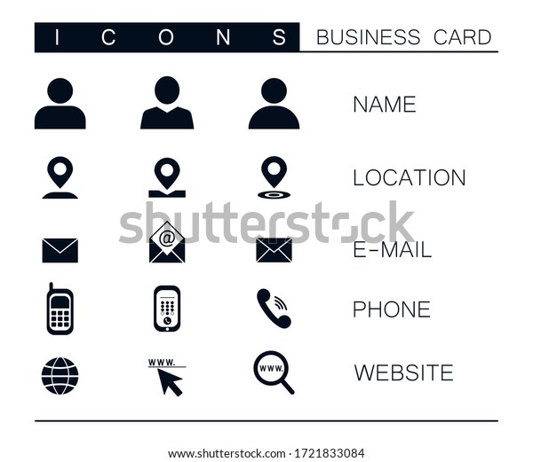 Set of modern vector business icons isolated on white\
background. Symbol of location, mail, phone, website. Clip art for\
business card design. Communication, marketing, advertising icon\
set 