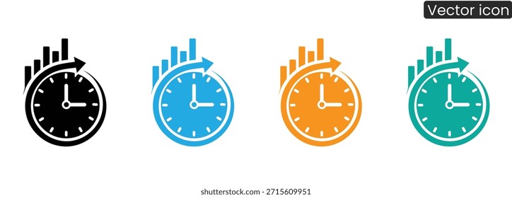 Conjunto de iconos modernos de reloj de Vector en diferentes colores con flechas y gráficos, perfecto para los conceptos de negocio y productividad