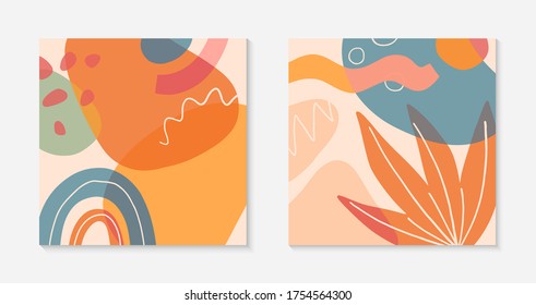 Set of modern vector collages with hand drawn organic shapes,textures and graphic elements.Trendy contemporary design perfect for prints,social media,banners,invitations,branding design,covers