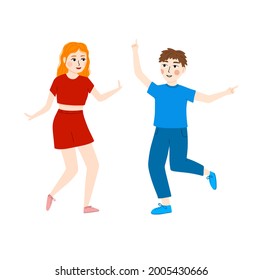 Set of modern vector dancing people, boy and girl dancers. Modern simple cartoon illustration.